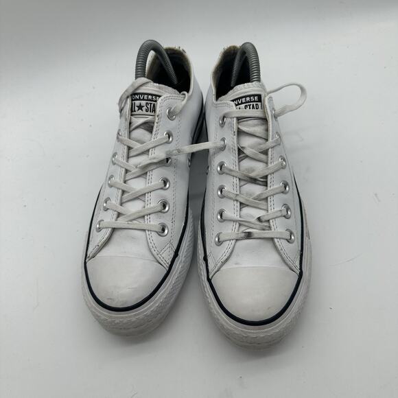 Womens Size 9 Converse Chuck Taylor All Star White Leather Platform Sneakers - Picture 3 of 8